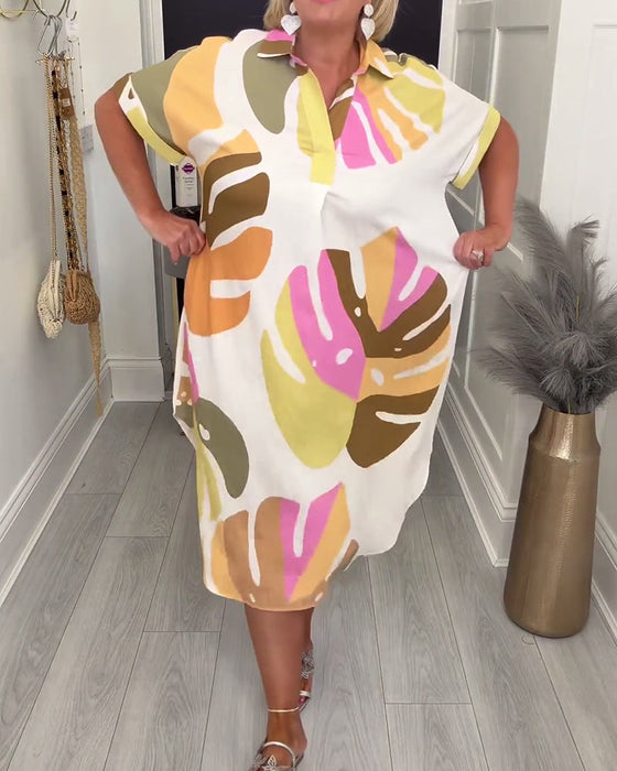 Kleid Revers Locker Bedruckt Hemd