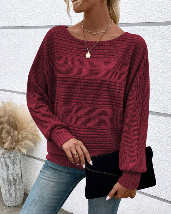 Einfarbiges Langarmshirt mit Rundhals und Streifen