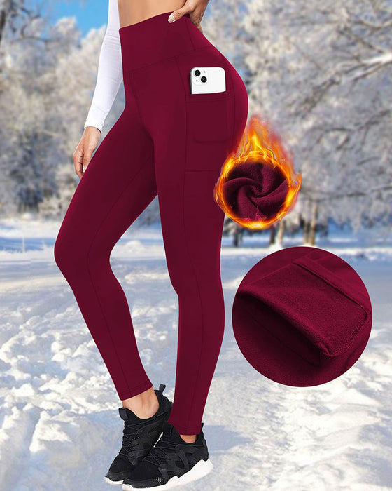 Damen Hohe Taille Fleece Gefütterte Leggings Mit Taschen