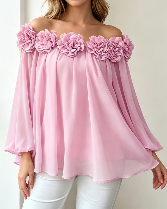 Oberteil Off-Shoulder Rosette Ausgestellt