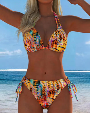Bikini Bunter Leopardenmuster Halterneck
