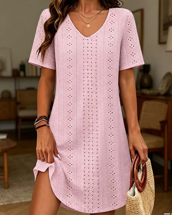Kleid Hollow Out V-Ausschnitt Kurz