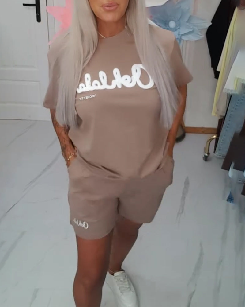 Set Lässig Kurzarm Handtuch Stickerei