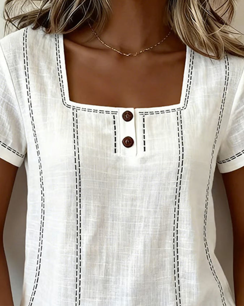 Bluse Quadratischer Ausschnitt Kurzarm