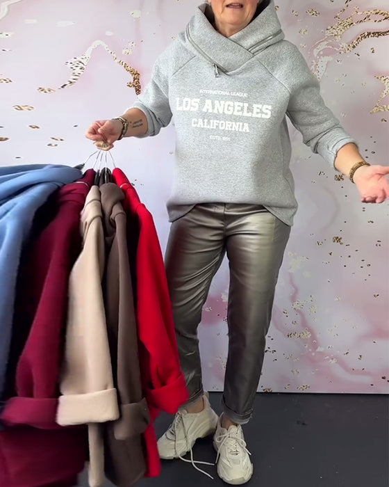 Sweatshirt Mit Kapuze Schriftzug Reißverschluss Casual