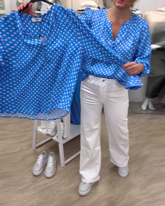 Bluse Langarm Stehkragen Bedruckt