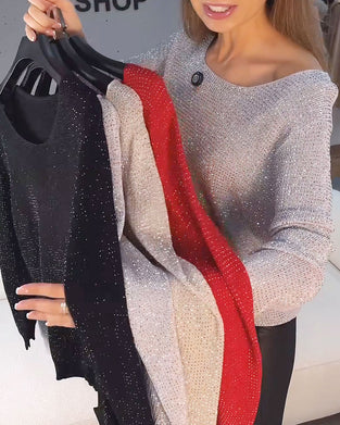 Pullover Schimmer Einfarbig Langarm Loose Fit