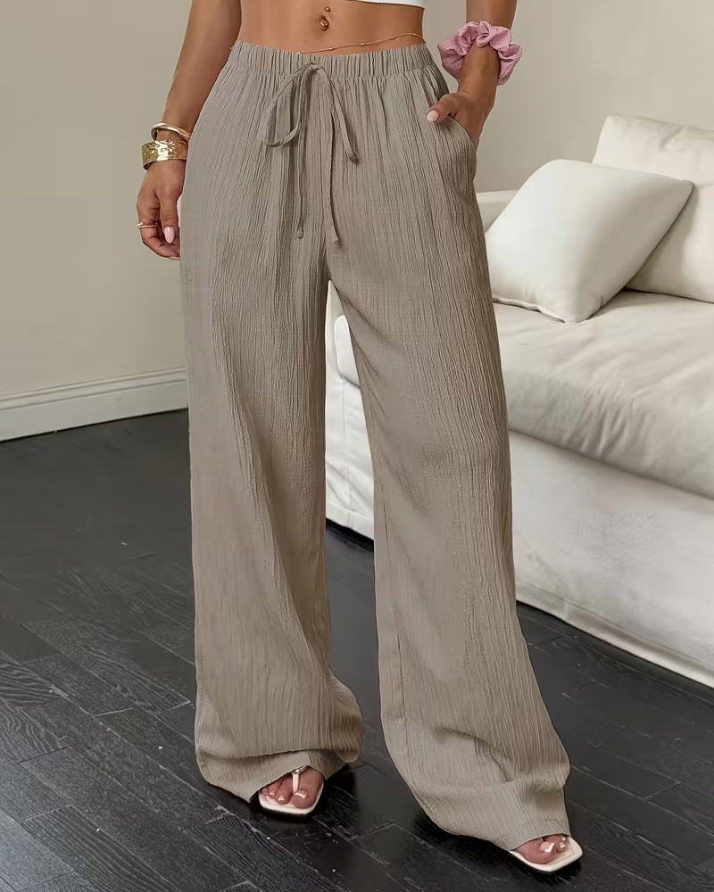 Hose Plissiert Hohe Taille Weites Bein