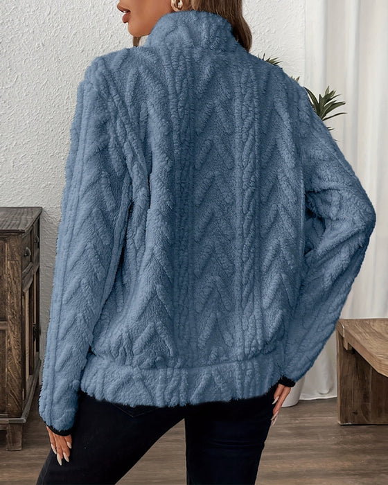 Sweatshirt mit Revers Frontreißer Flauschig