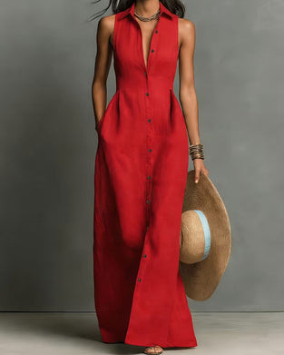 Kleid Ärmellos Kragenhemd Maxi
