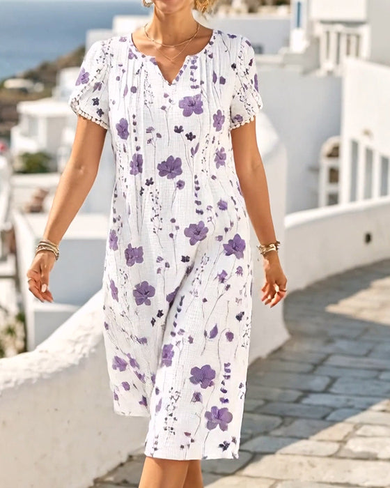 Kleid Lässig Druck Strukturiert