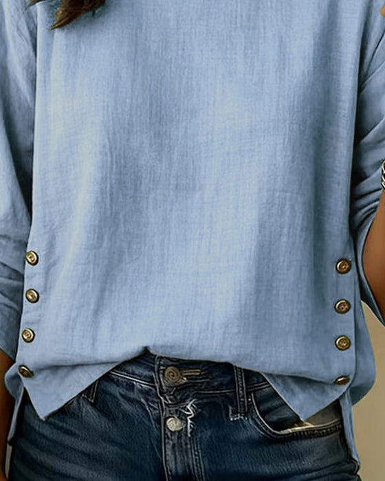 Top Casual Rundhals Knopfdesign