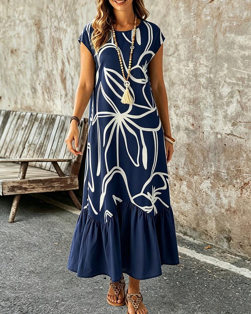 Kleid Rundhals Geometrisch Print A-Linie