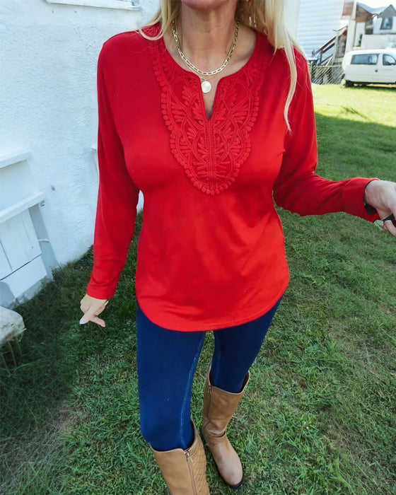 Casual T-Shirt Mit Spitze-Paneled Design