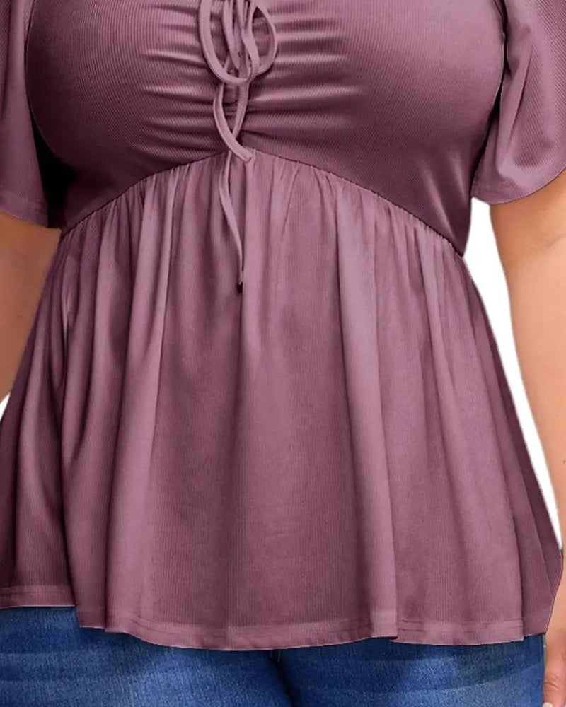 T-Shirt large size square neck bubble sleeve