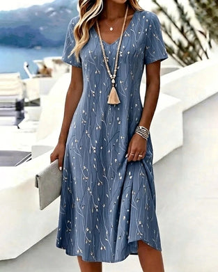 Kurzärmliges V-Ausschnitt-A-Linien-Kleid