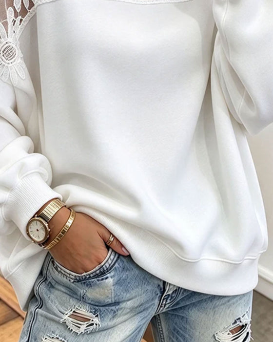 Sweatshirt Rundhals Sonnenblume Spitze Patchwork