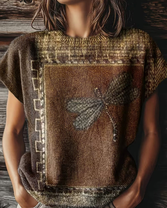 Pullover Libellenprint Rundhalsausschnitt Kurzarm