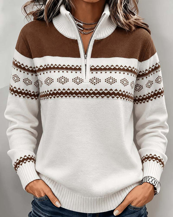 Pullover Halber Reißverschluss Stehkragen Locker