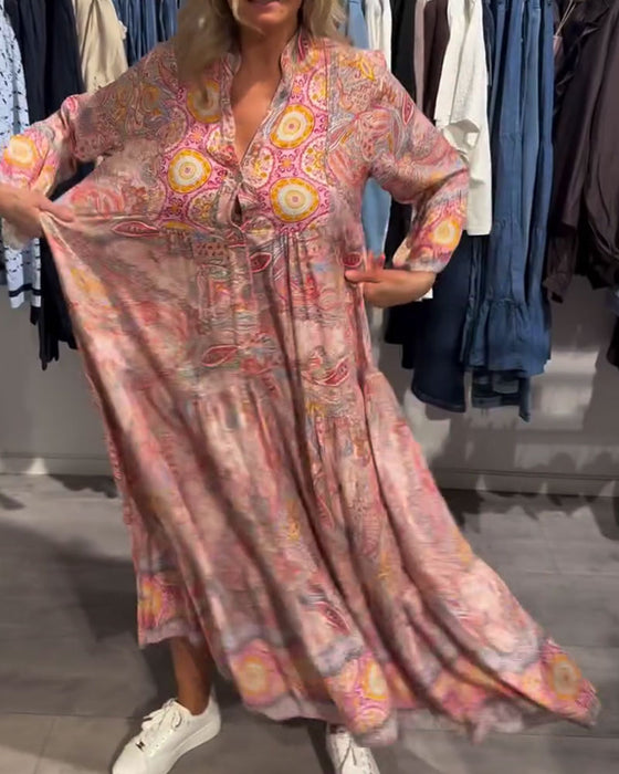 Kleid Lässig Urlaub Lang Bedruckt