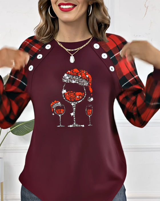 Sweatshirt Weinglas Druck kariert