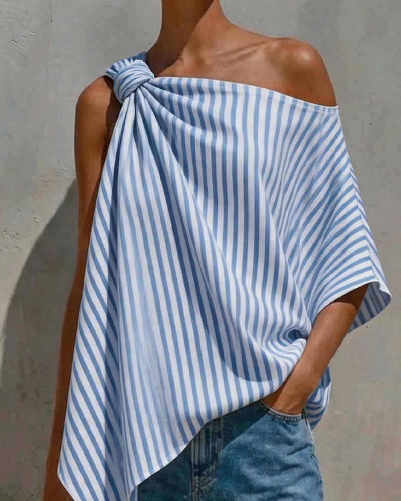 Bluse Gestreift Locker Asymmetrisches Design