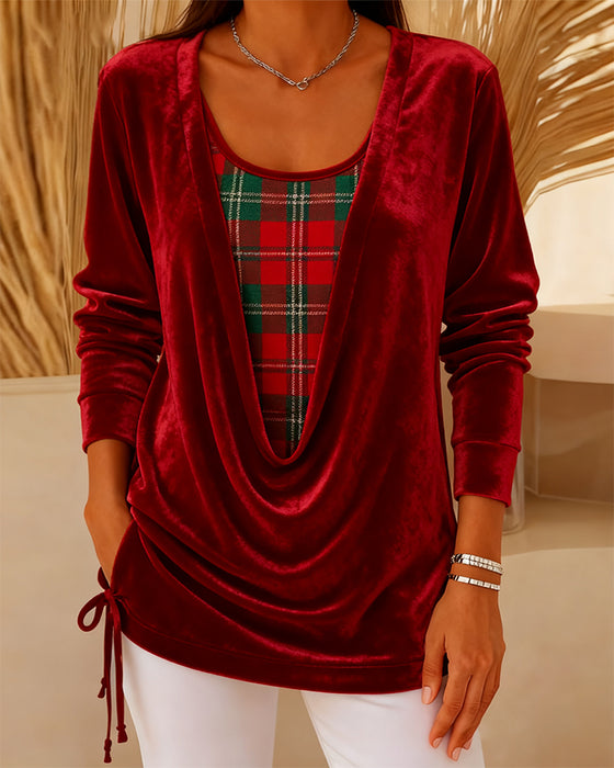 Top mit faux Zwei-Teile-Karo-Patchwork