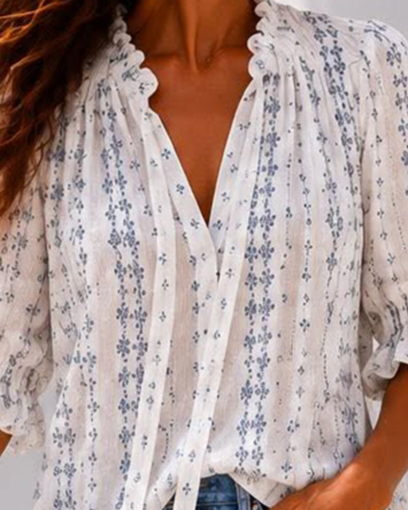 Bluse Klein Blumig Rüsche