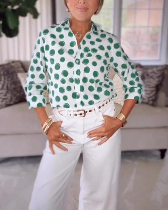 Bluse mit Revers Punktmuster Druck lässig