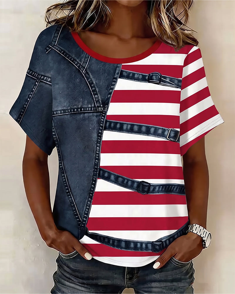 T-Shirt Streifen Patchwork Print
