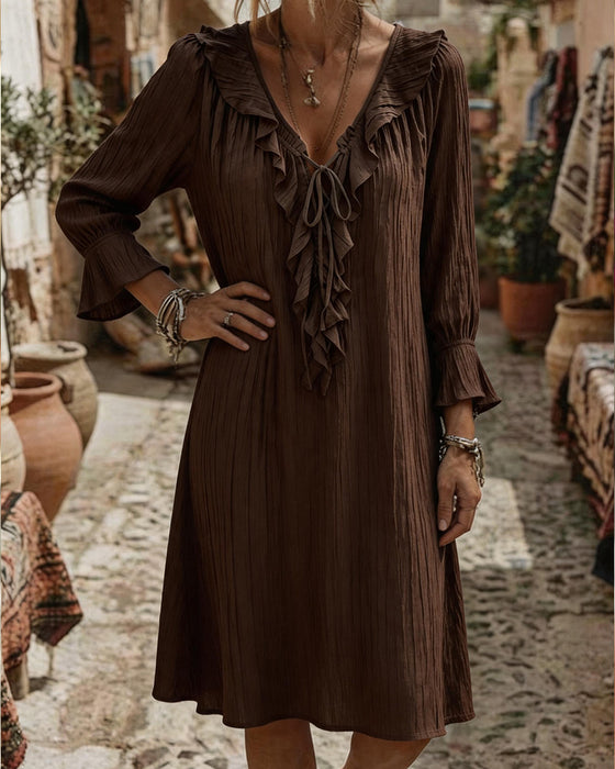 Kleid Rüschenkragen Binden Dreiviertelärmel