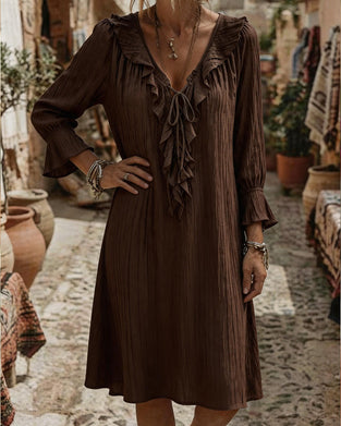 Kleid Rüschenkragen Binden Dreiviertelärmel