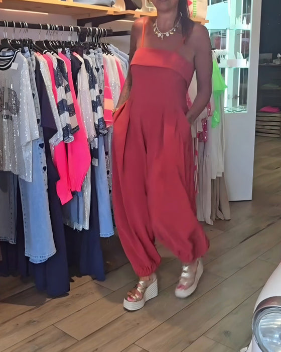 Jumpsuit Bandeau Spaghettiträger Weites Bein