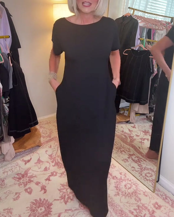 Kleid Rundhals Casual Kurzarm Lang