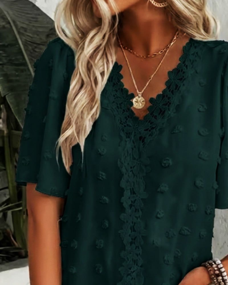 Bluse Zusammengefügt Jacquard Rüschenärmel