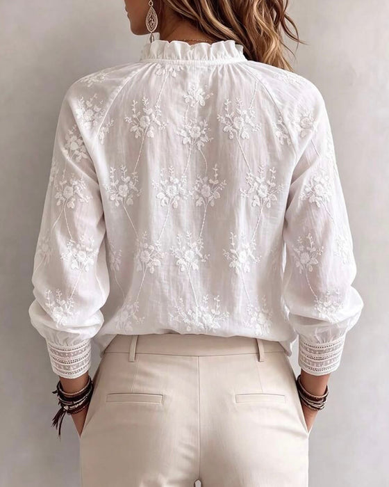 Bluse Rüsche Kante Mandarin Kragen