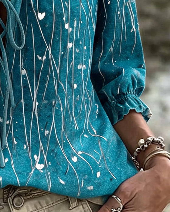 Bluse Herz Linie Placement Druck Krawatte