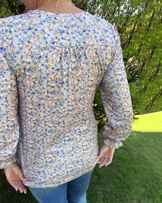Plissiertes Top mit Blumenmuster und Puffärmeln