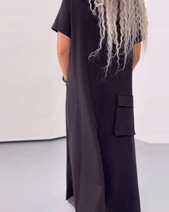 Kleid Einfarbig Kapuzenpullover Freizeit