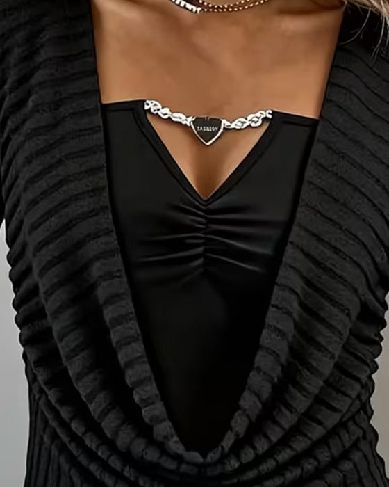Oberteil Faux Zweiteilig Cowl Hals Langarm