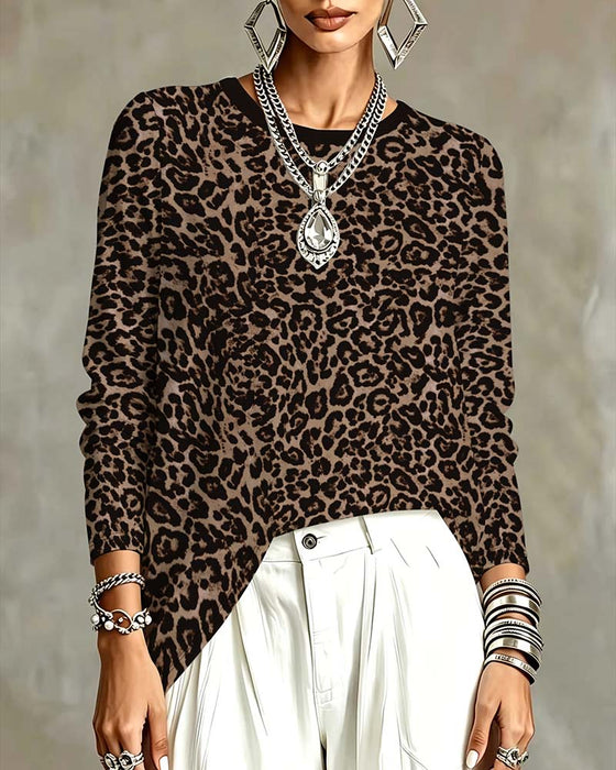 Oberteil Leopard Langarm Rundhals