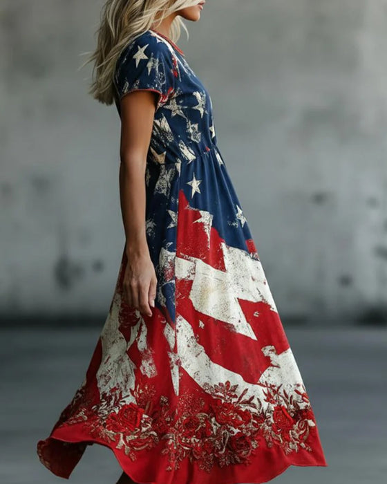 Kleid Flagge Rundhals Taille A-Linie