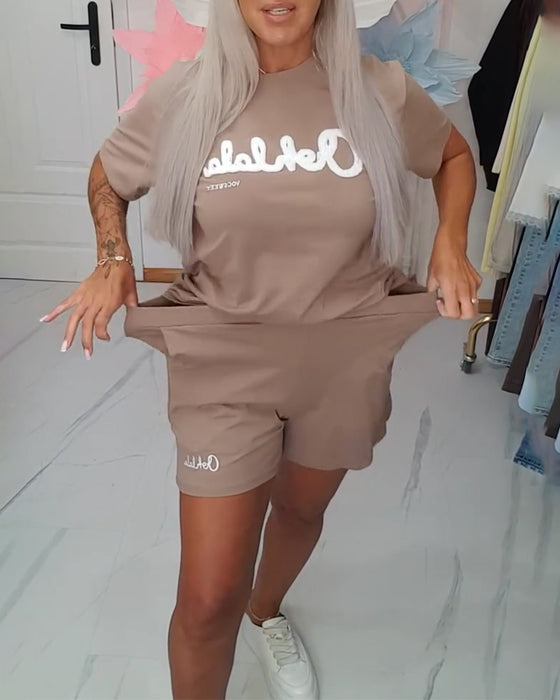 Set Lässig Kurzarm Handtuch Stickerei