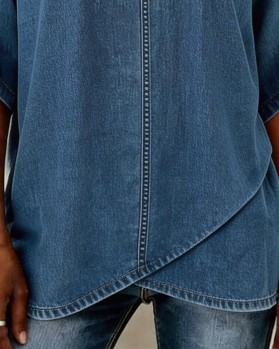 Top V-Ausschnitt Lässig Denim