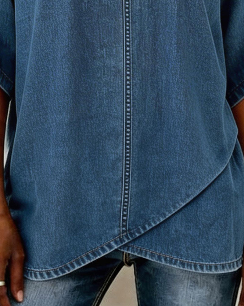 Top V-Ausschnitt Lässig Denim