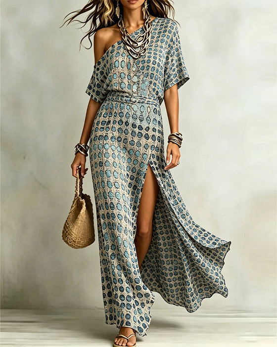 Kleid Off-Shoulder Polka Dot Schlitz