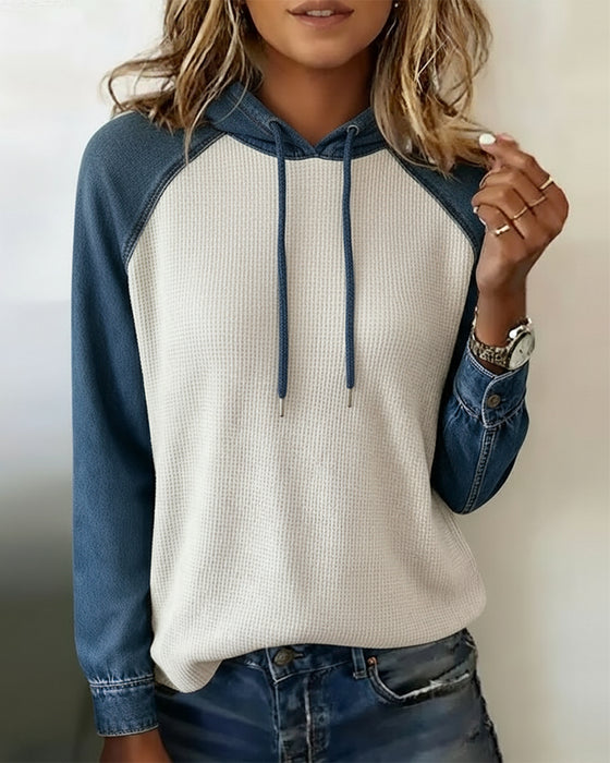 Hoodie stylisch Denim gestrickt Patchwork