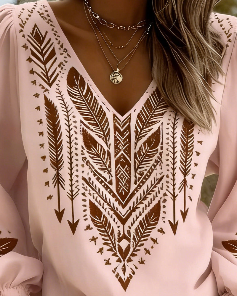 Bluse Puffärmel V-Ausschnitt Weite Passform