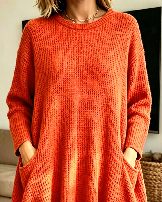 Sweater Dress Stilvoll Langarm Tasche