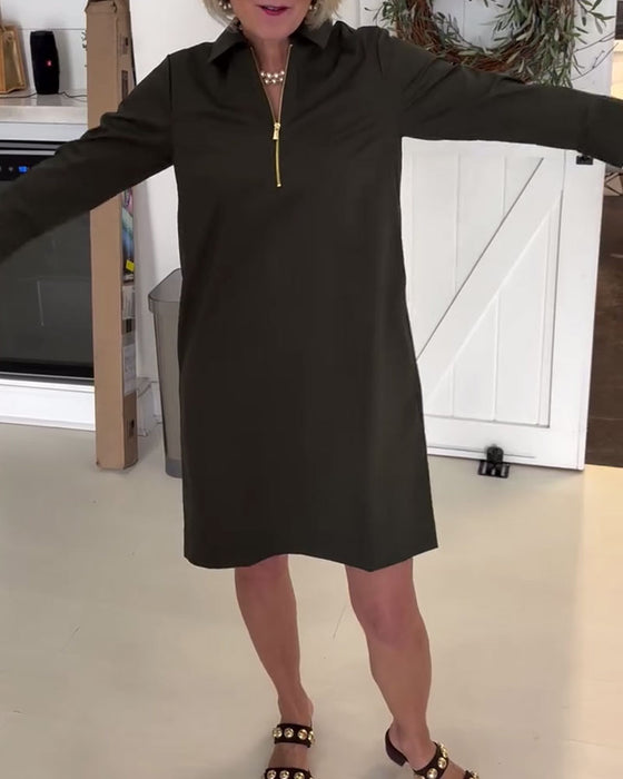 Kleid Halbzip Revers Dreiviertelärmel